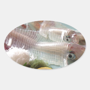 Inktvis Sashimi Japanse Maaltijd Serveren Lunch Di Ovale Sticker