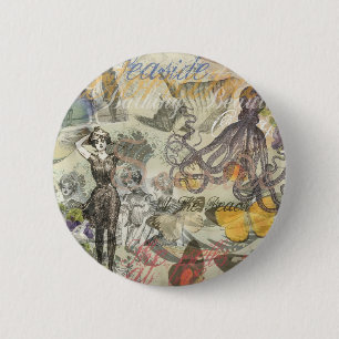Inktvis Strand Vakantie Victoriaanse Gotische Pret Ronde Button 5,7 Cm