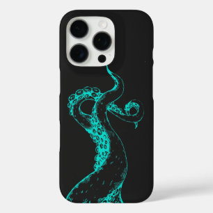 inktvis tentakels aqua op zwarte iPhone hoes
