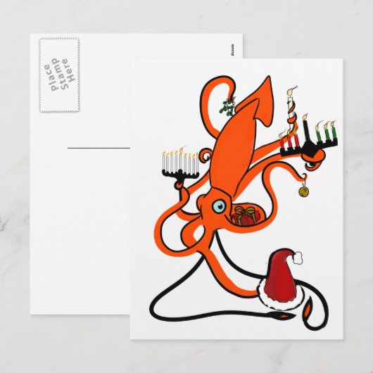 Inktvis Wintervakantie Feestdagenkaart (Voorkant / Achterkant)