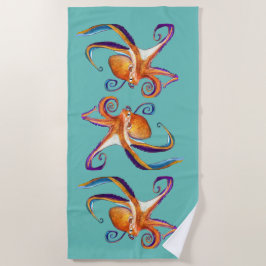 Inktvis zeedieren watercolor kunst strandlaken