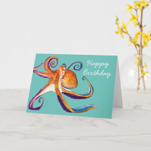 Inktvis zeedieren waterkleuren kunst kaart (Gele Bloem)