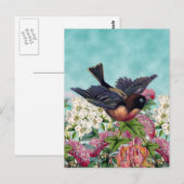 inktvogel met blauwe ogen die over bloemen vliegen briefkaart (Voorkant / Achterkant)