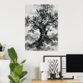 Inktwast Boom Poster | Japanse Zen Kunst | Monochr (Thuiskantoor)