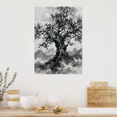 Inktwast Boom Poster | Japanse Zen Kunst | Monochr (Keuken)
