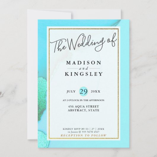 Inky Aqua Fab Abstract budget Weddenschap Kaart (Voorkant)