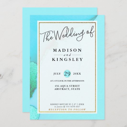 Inky Aqua Fab Abstract budget Weddenschap Kaart (Voorkant / Achterkant)