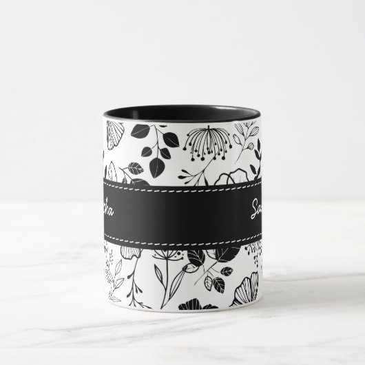 Inky Black florals aangepast Mok (Midden)