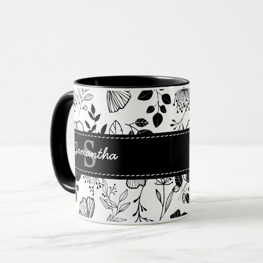 Inky Black florals aangepast Mok (Voorkant links)