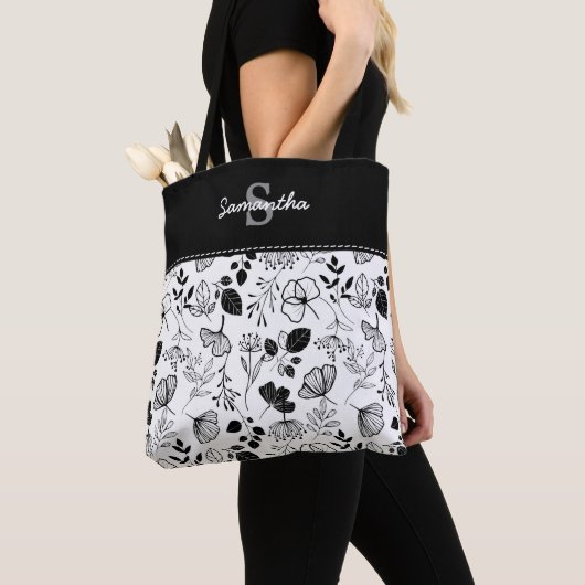 Inky Black florals aangepast Tote Bag (Dichtbij)