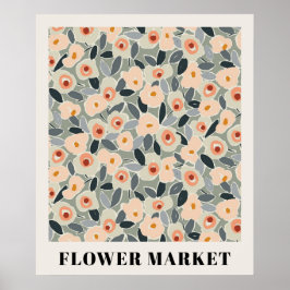Inky Bloemige Bloemenmarktpatroon- Zonnige Weide Poster