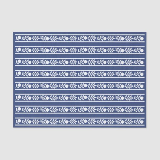 Inky Blue 2 Bone Inlay Floral Border Decoupage Tissuepapier (Voorkant)