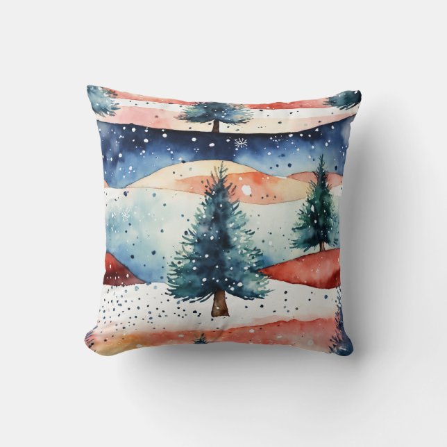 "Inky Christmas Tree Winter Scene - Kussen (Voorkant)