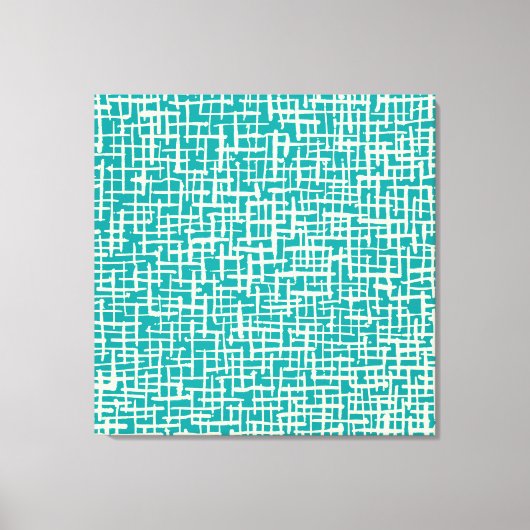 Inky Crossed Lines - Cream en Aqua Canvas Afdruk (Voorkant)