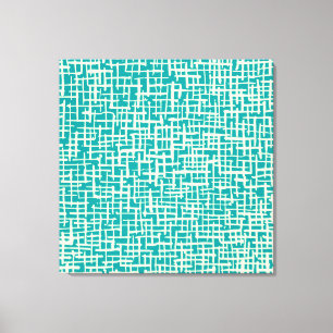 Inky Crossed Lines - Cream en Aqua Canvas Afdruk