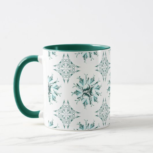 Inky Floral Coffee Mok | Blauwgroen en Groen en Wi (Links)