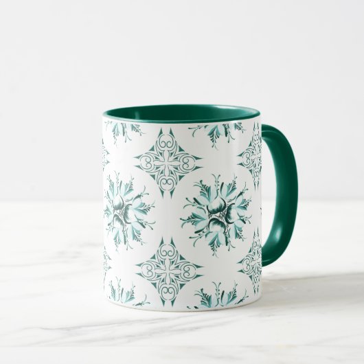 Inky Floral Coffee Mok | Blauwgroen en Groen en Wi (Voorkant rechts)