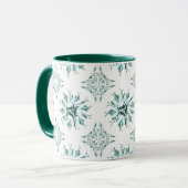 Inky Floral Coffee Mok | Blauwgroen en Groen en Wi (Voorkant links)