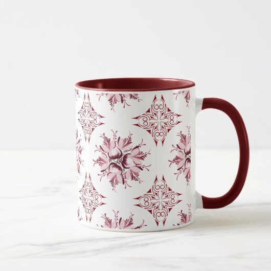 Inky Floral Coffee Mok | Bourgondische maroon en w (Rechts)