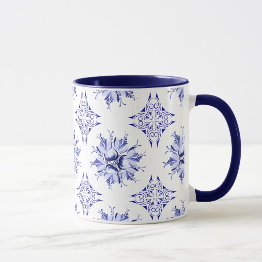 Inky Floral Coffee Mok | Indigo en wit (Rechts)