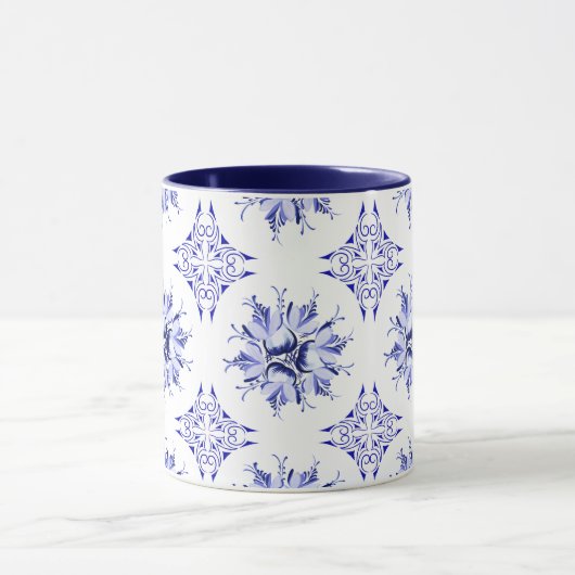 Inky Floral Coffee Mok | Indigo en wit (Midden)
