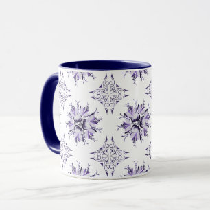 Inky Floral Coffee Mok   Lila Paarse en Wit