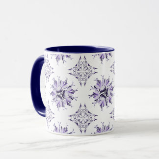 Inky Floral Coffee Mok | Lila Paarse en Wit