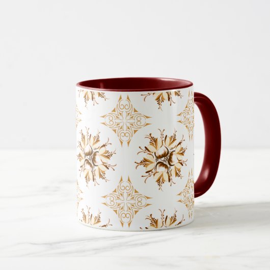 Inky Floral Coffee Mok | Sinaasappel Bruin en Wit (Voorkant rechts)