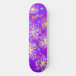 Inky Floral Design en Paint Spletters - paarse Persoonlijk Skateboard