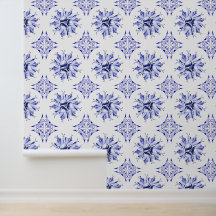 Inky Floral Wallpaper | Blauw-wit