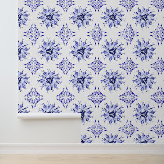 Inky Floral Wallpaper | Blauw-wit Behang