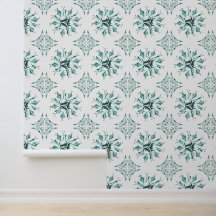 Inky Floral Wallpaper | Blauwgroen Groen Wit