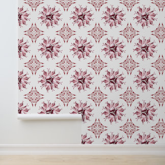 Inky Floral Wallpaper | Bourgondië en Wit Behang