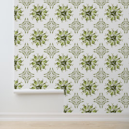 Inky Floral Wallpaper | Groen en Wit Behang
