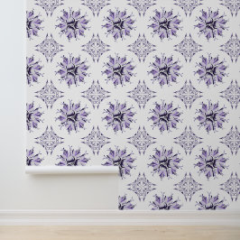 Inky Floral Wallpaper | Lila Paarse Wit Behang
