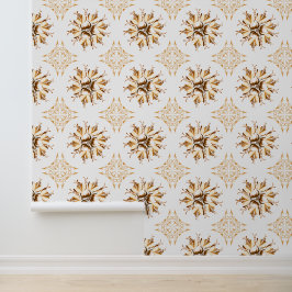 Inky Floral Wallpaper | Oranje bruin wit Behang
