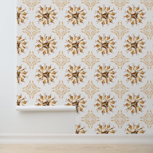 Inky Floral Wallpaper   Oranje bruin wit Behang