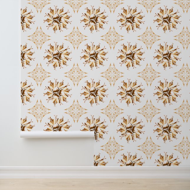 Inky Floral Wallpaper | Oranje bruin wit Behang (Applicatie)
