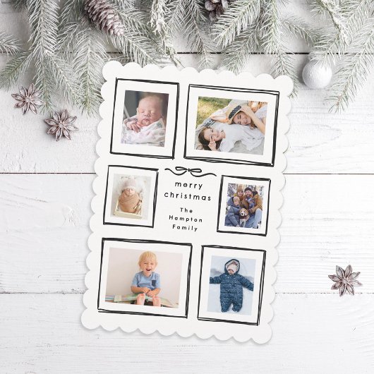 Inky Frames BW Bow Kerstmis Collage Foto Feestdagenkaart