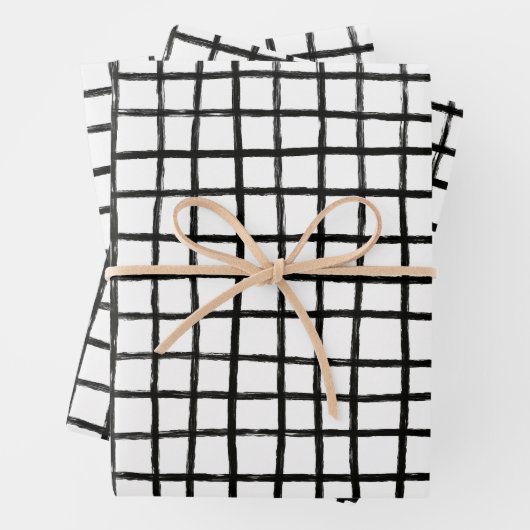 Inky Lines Grid Brushstrokes Simple Minimal B&W Inpakpapier Vel (In situ)