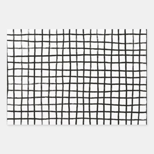 Inky Lines Grid Brushstrokes Simple Minimal B&W Inpakpapier Vel (Voorkant)
