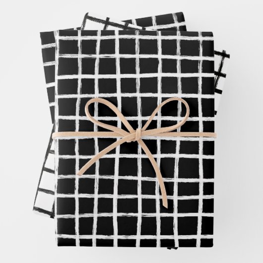 Inky Lines Grid Brushstrokes Simple Minimal B&W Inpakpapier Vel (In situ)