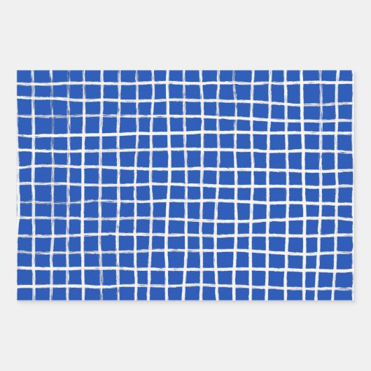 Inky Lines Grid Brushstrokes Simple Minimal Blue Inpakpapier Vel (Voorkant)