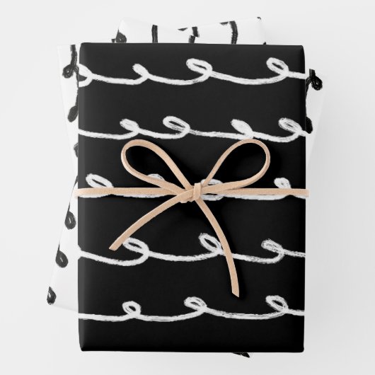 Inky Loop Brushstrokes Eenvoudig Minimaal Zwart Wi Inpakpapier Vel (In situ)