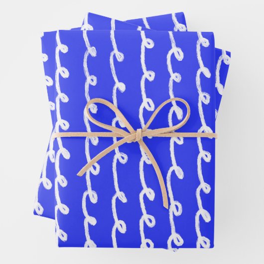 Inky Loops Chic Hand getrokken Lijnen Blauw & Wit Inpakpapier Vel (In situ)