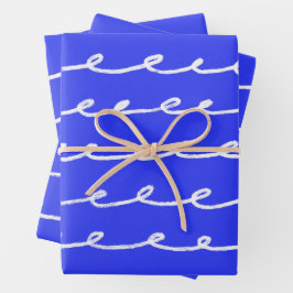 Inky Loops Chic Hand getrokken Lijnen Blauw & Wit Inpakpapier Vel