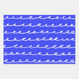 Inky Loops Chic Hand getrokken Lijnen Blauw & Wit Inpakpapier Vel