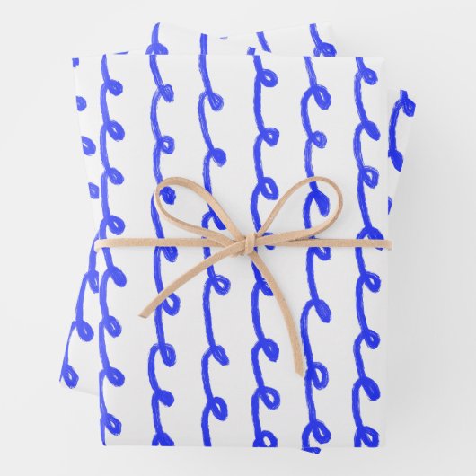 Inky Loops Chic Hand getrokken Lijnen Blauw & Wit Inpakpapier Vel (In situ)