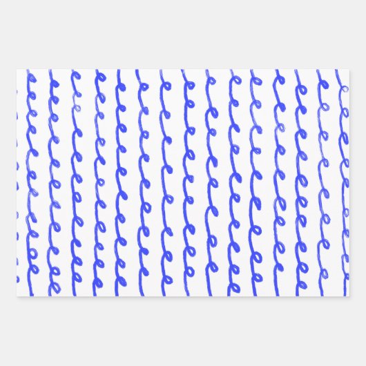 Inky Loops Chic Hand getrokken Lijnen Blauw & Wit Inpakpapier Vel (Voorkant)