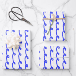 Inky Loops Chic Hand getrokken Lijnen Blauw & Wit Inpakpapier Vel